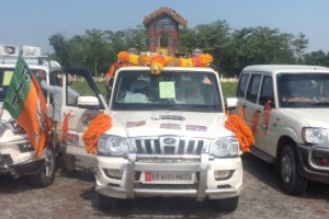 The campaign vehicle of Anil Kumar Sadhu, Son-in-law of Ram Vilas Paswan. Sadhu's LJP has a tie-up with the BJP.