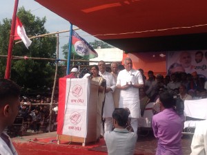 At the rally at Sheohar for Ms Lovely Anand, candidate for the Hindustan Avam Morcha, the new party set up by Jitendra Manjhi, former chief minister of Bihar, estranged from Nitish Kumar and now part of the BJP.
