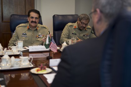 Deputy Secretary of Defense Bob Work meets with Pakistani Chief of Army Staff Raheel Sharif at the Pentagon in Washington D.C., in order to to discuss matters of mutual importance Nov. 18, 2014. (DoD photo by Master Sgt. Adrian Cadiz)(Released)