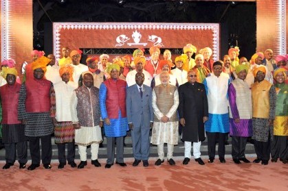 The Prime Minister, Shri Narendra Modi with the African leaders during the special dinner hosted, on the sidelines of the 3rd India Africa Forum Summit, in New Delhi on October 28, 2015.