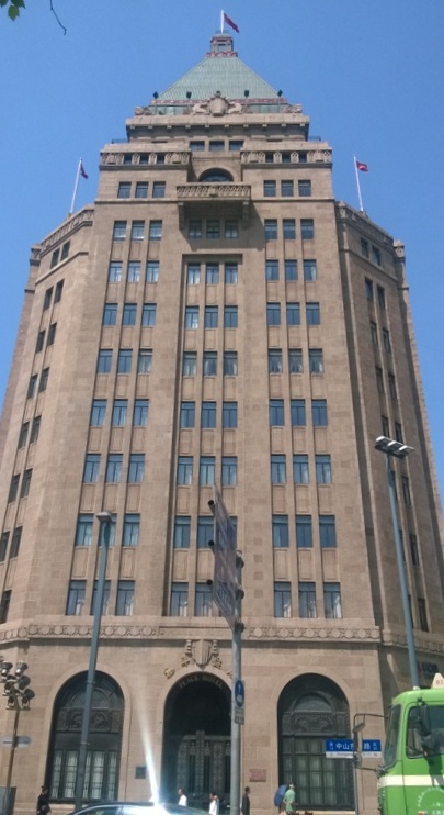 The iconic, art deco Cathay Hotel, now renamed the Fairmont Peace Hotel, on the Shanghai Bund.  This hotel was built by Sir Victor Sassoon, a great, great grandson of Bombay's David Sassoon.