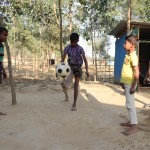Football is one of the few recreational activities for kids at Tengakhali refugee camp