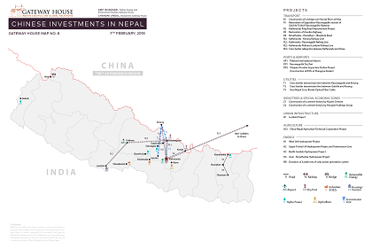 Gateway House's research map on Chinese investments in Nepal. Researched by Amit Bhandari and Chandni Jindal.