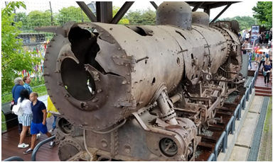 Photo 3: The damaged locomotive, used in the Korean War (Photo by Purvaja Modak)