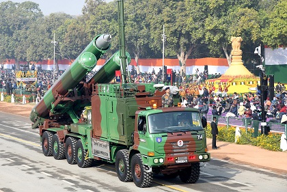 Mobile Autonomous Launcher of the Brahmos Missile system passes through the Rajpath, at the 72nd Republic Day Celebrations, in New Delhi on January 26, 2021.