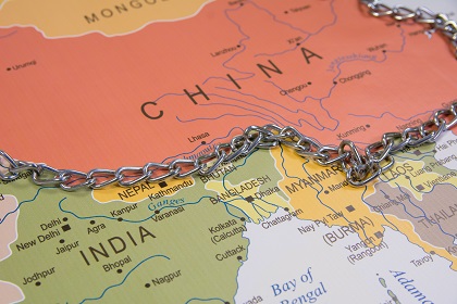 China,And,India,Border,Line,With,A,Chain,On,World