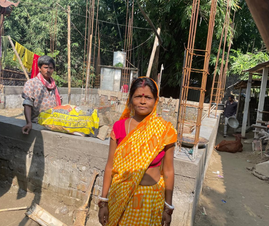 Leela devi's new home being built from funds from a centre scheme.