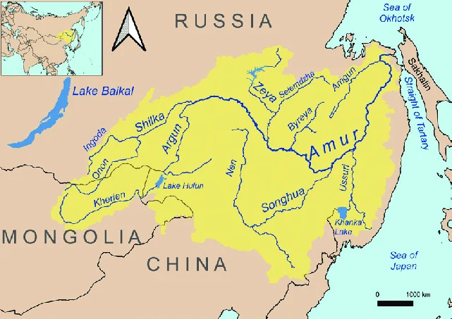 The Amur-Heilong River between Mongolia, China and Russia